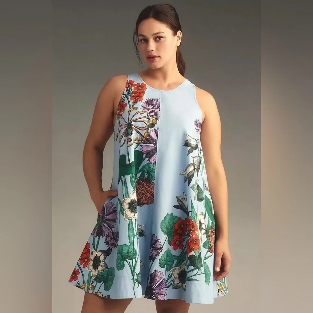 Nwot Maeve Pale Blue Floral Slip Dress with Multicolor Blooms - Picture 4 of 5